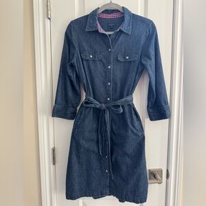 100% Cotton Talbots Denim Jean Shirt Dress Pockets Preppy Classic Western 8